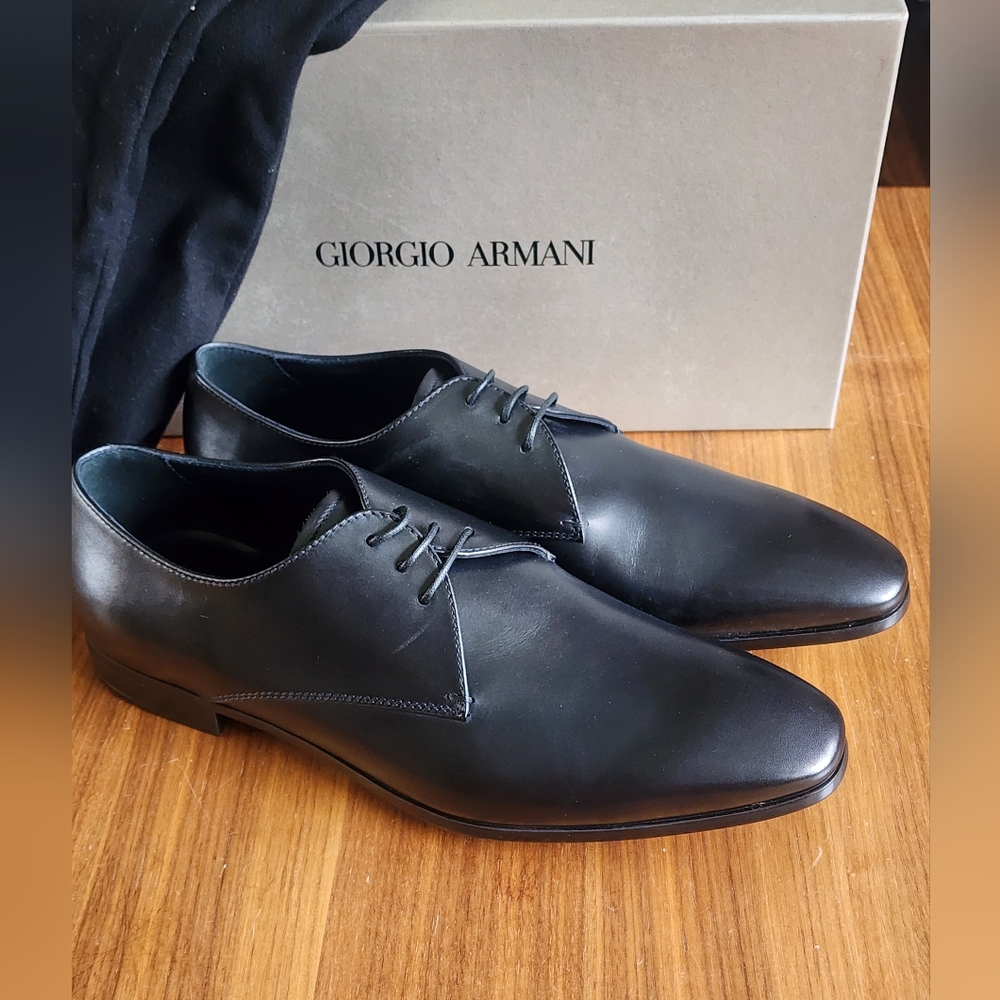 Brand New Giorgio Armani Men's Lace up Dress Shoes in Black Leather US 8M